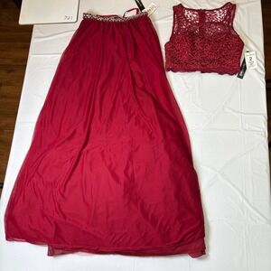Sequin‎ Hearts 2 Piece Prom Dress Juniors 1 NWT Lace Crop Top Maxi Red Formal